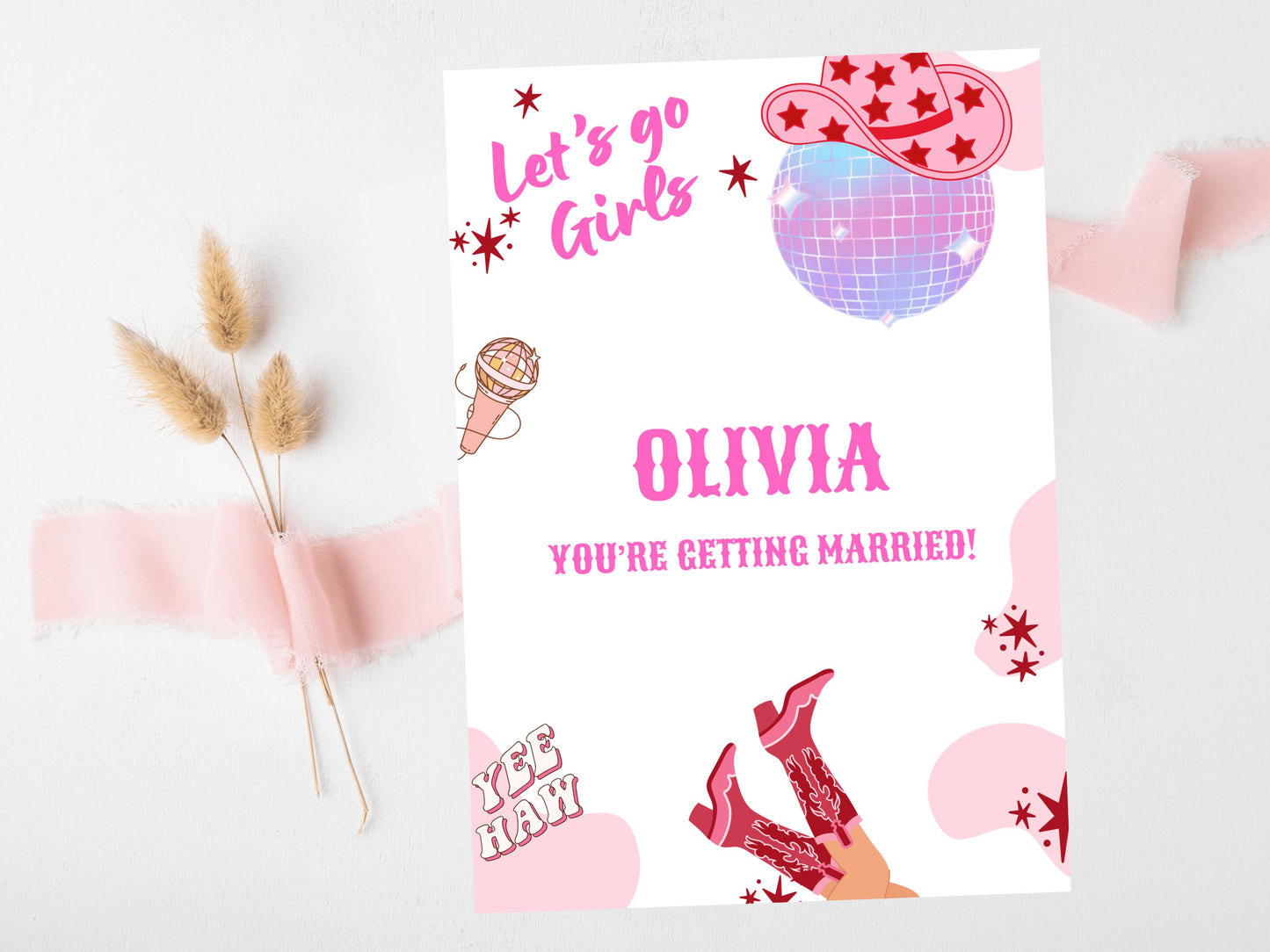 Youre Getting Married Card/ Last Rodeo Personalised Disco Ball Hen Party/ Let's Go Girls Nashville/ Nash Bash Country Gifts Greeting Card