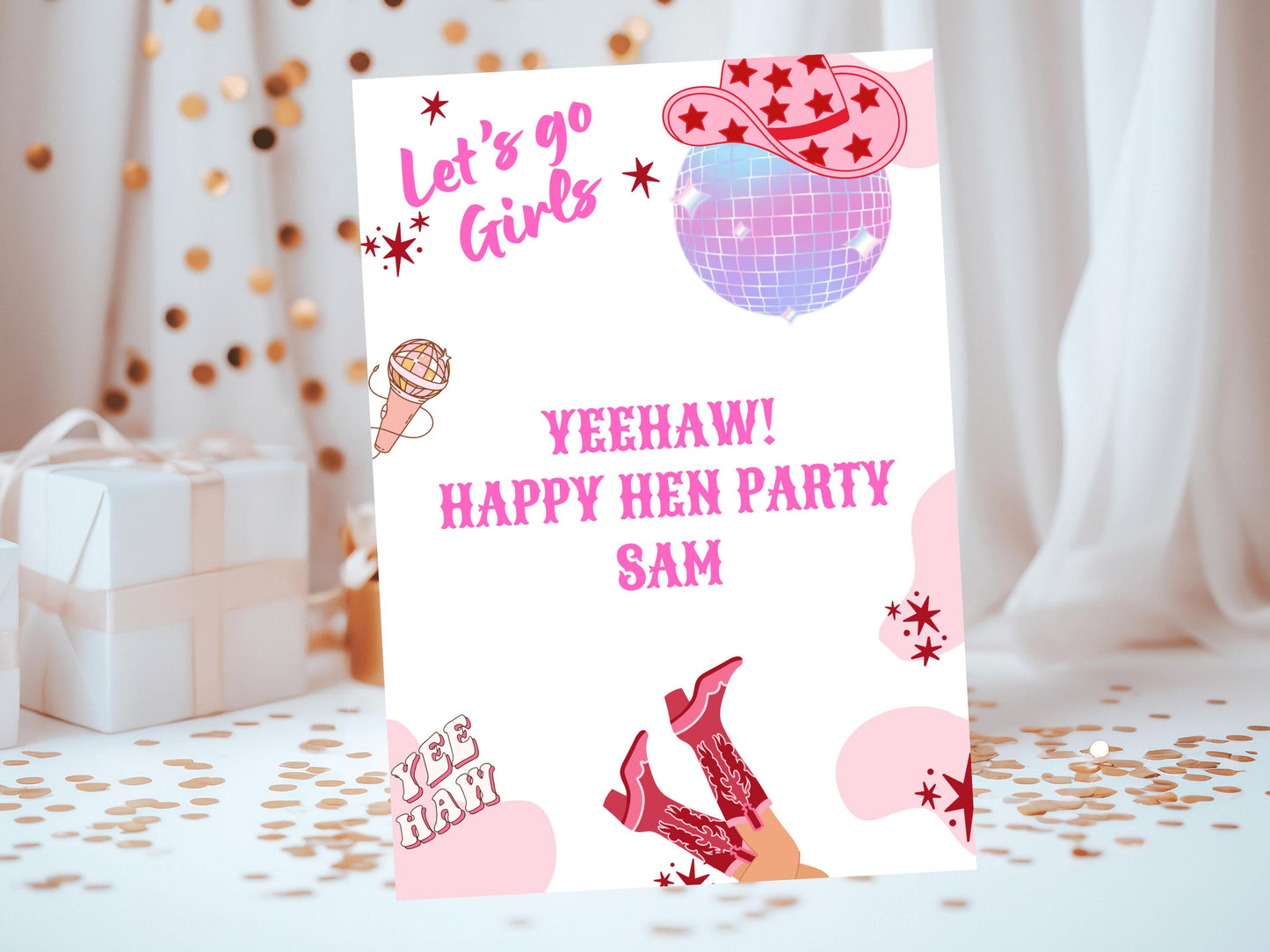 Yeehaw Happy Hen Party Card/ Last Rodeo Personalised Disco Hen Party/ Let's Go Girls Nashville/ Nash Bash Country Gifts Greeting Card