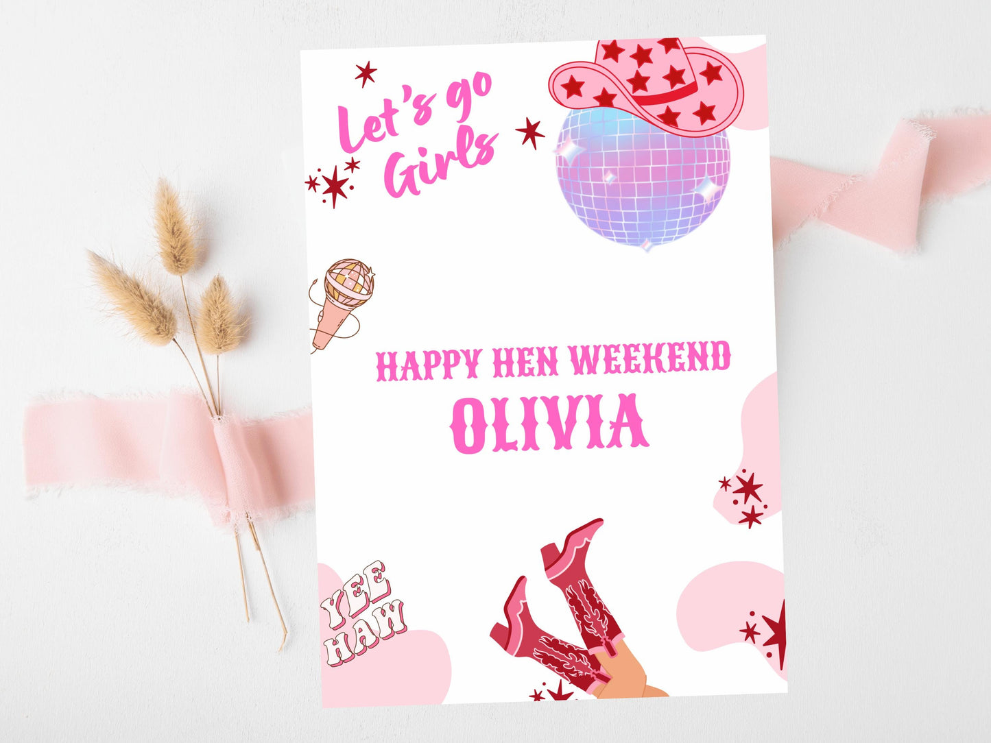 Happy Hen Weekend Card/ Last Rodeo Personalised Disco Ball Hen Party/ Let's Go Girls Nashville/ Nash Bash Country Gifts Greeting Card