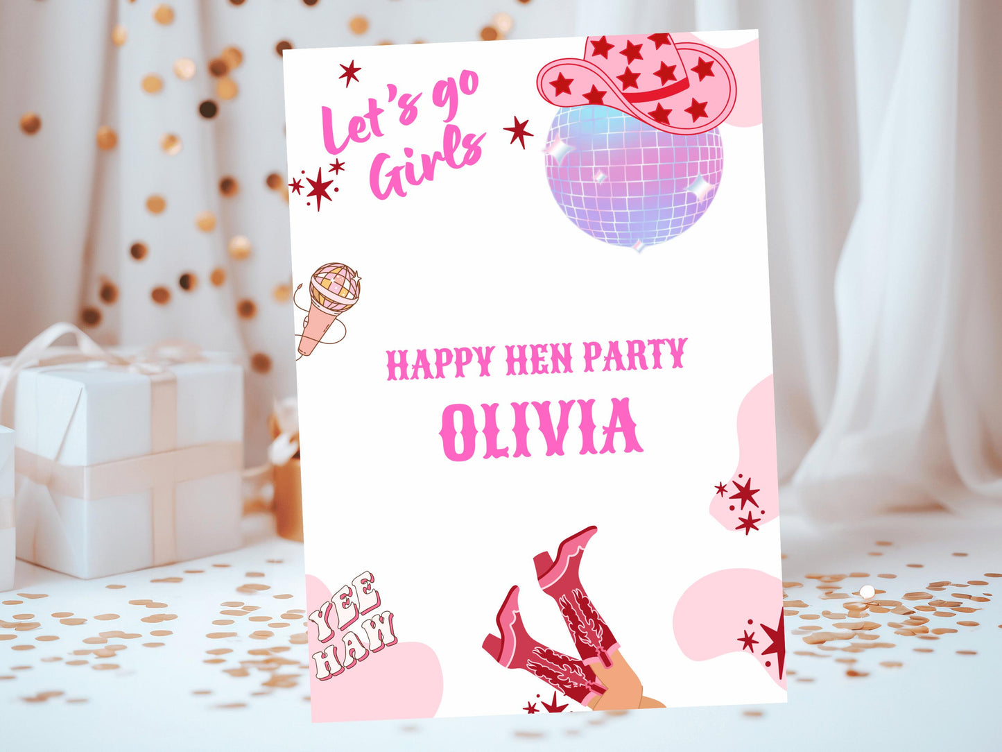 Happy Hen Party Card/ Last Rodeo Personalised Disco Hen Party/ Let's Go Girls Nashville/ Nash Bash Country Gifts Bridal Shower Greeting Card