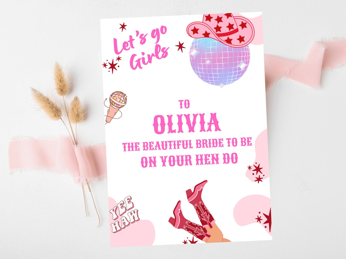 To the Bride to Be on Your Hen Do Card/ Last Rodeo Personalised Disco Hen Party/ Let's Go Girls Nashville/ Nash Bash Country Greeting Card