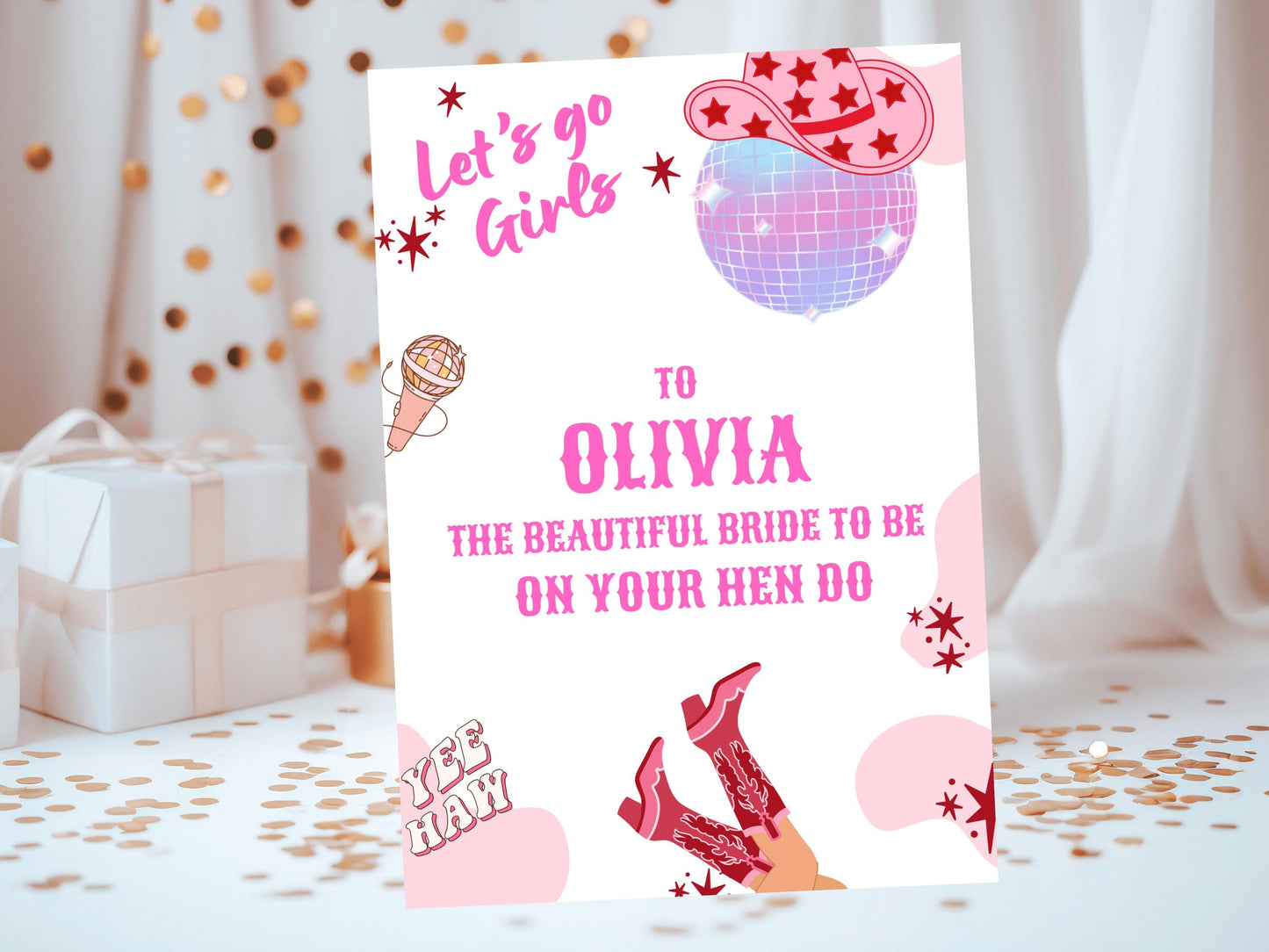 To the Bride to Be on Your Hen Do Card/ Last Rodeo Personalised Disco Hen Party/ Let's Go Girls Nashville/ Nash Bash Country Greeting Card