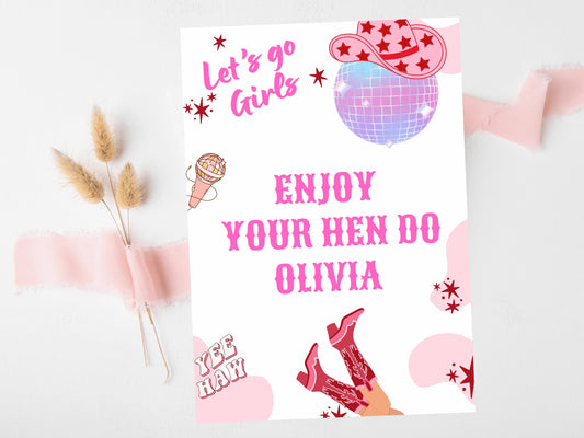 Enjoy Your Hen Do Card/ Last Rodeo Personalised Disco Hen Party/ Let's Go Girls Nashville/ Nash Bash Country Gifts Bridal Shower Card