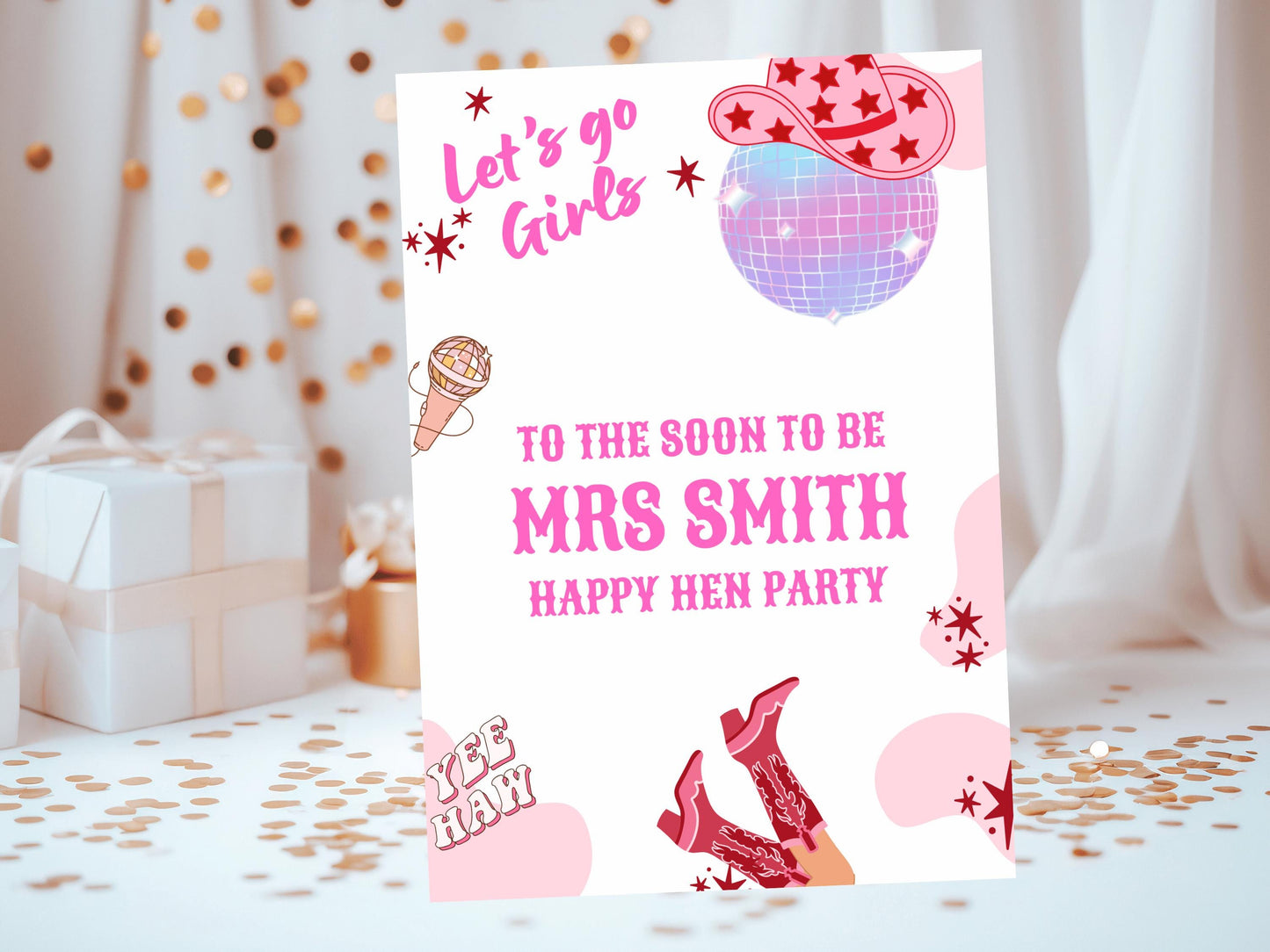 To the Soon to Be Mrs Card/ Last Rodeo Personalised Disco Happy Hen Party/ Let's Go Girls Nashville/ Nash Bash Country Gifts Bridal Card