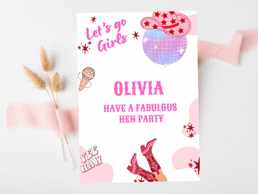 Have a Fabulous Hen Party Card/ Last Rodeo Personalised Disco Ball Hen Party/ Let's Go Girls Nashville/ Nash Bash Country Greeting Card