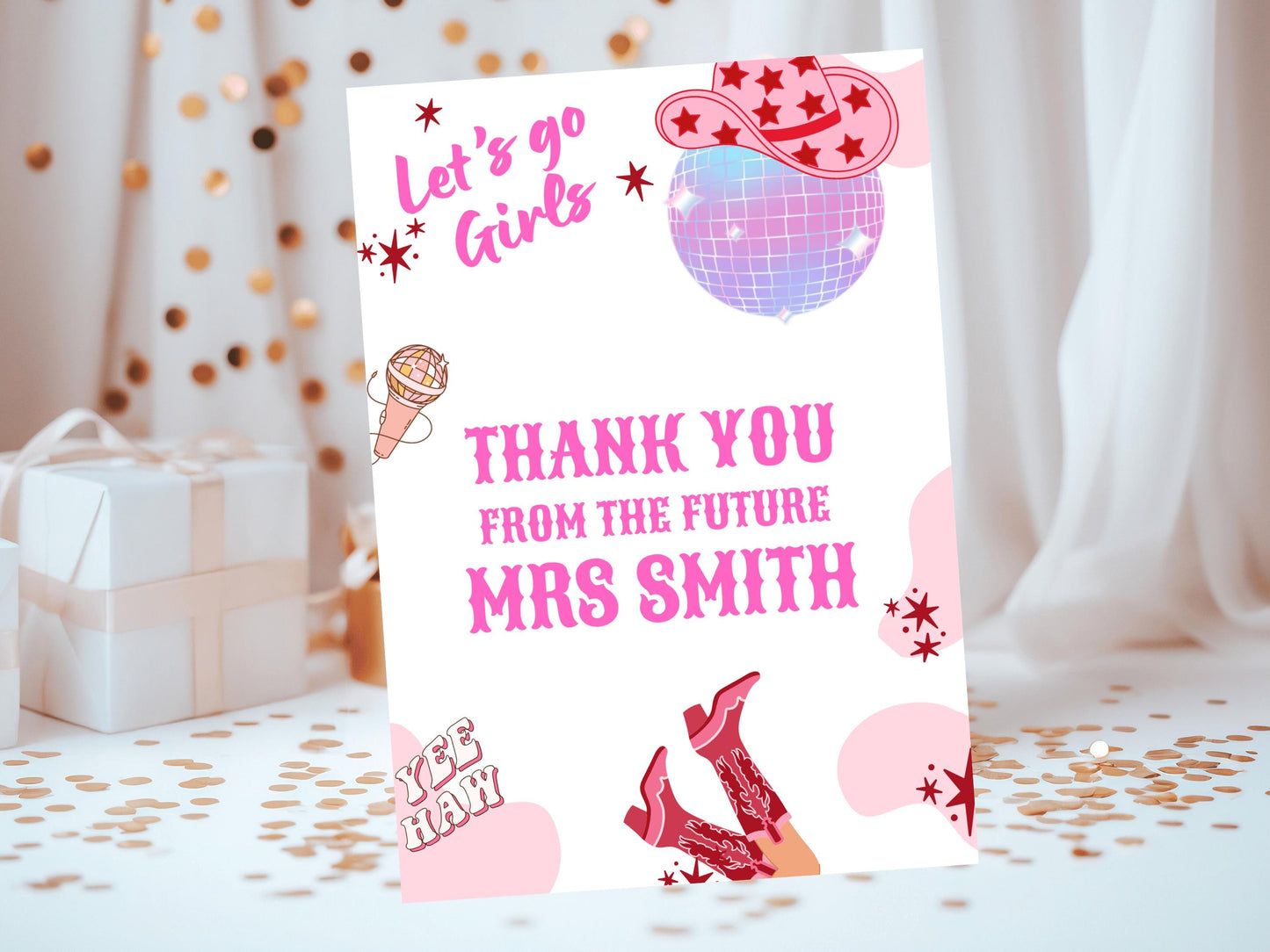 Thank You from the Future Mrs Hen Party Card/ Last Rodeo Personalised Disco Ball Hen Party/ Let's Go Girls Nashville/ Nash Bash Country Card