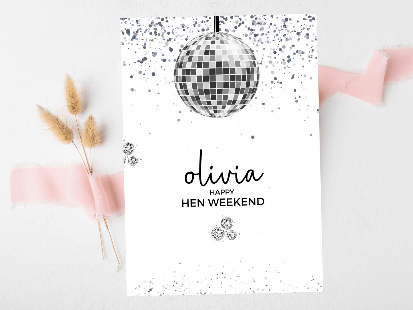 Happy Hen Weekend Card/ Personalised Silver Disco Ball Hen Party Greetings Card/ Team Bride Bridal Shower/ Last Disco Bachelorette Card