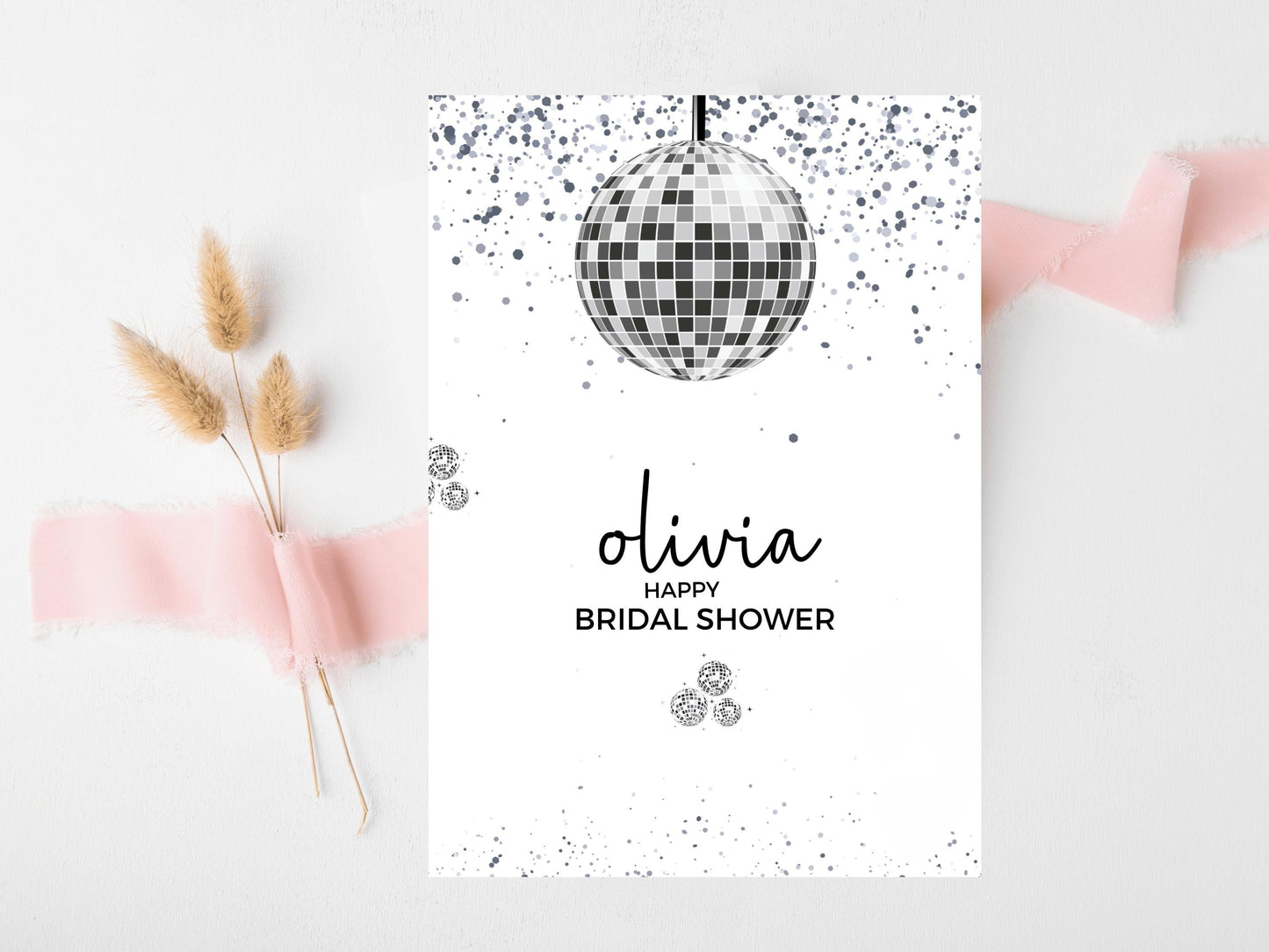 Happy Bridal Shower Card/ Personalised Silver Disco Ball Hen Party Greetings Card/ Team Bride Bridal Shower/ Last Disco Bachelorette Card