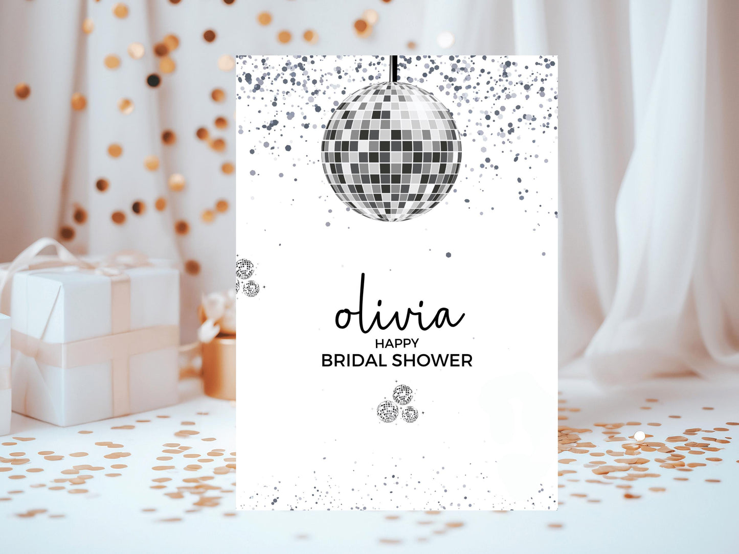 Happy Bridal Shower Card/ Personalised Silver Disco Ball Hen Party Greetings Card/ Team Bride Bridal Shower/ Last Disco Bachelorette Card