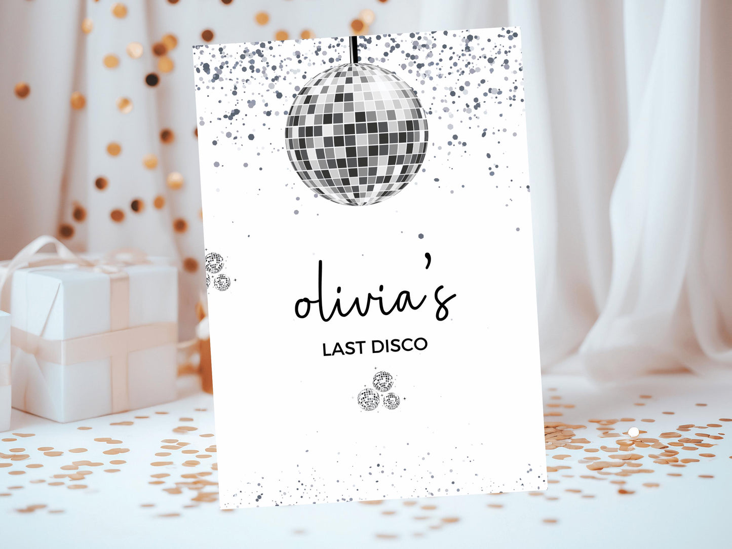 Last Disco Card/ Personalised Silver Disco Ball Hen Party Weekend Greetings Card/ Team Bride Bridal Shower/ Last Disco Bachelorette Card