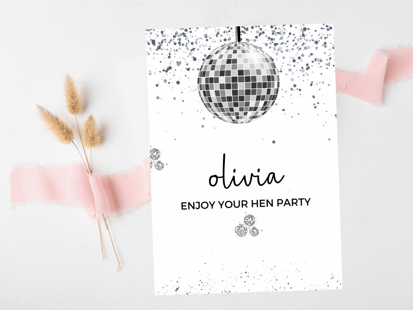 Enjoy Your Hen Party Card/ Personalised Silver Disco Ball Hen Party Greetings Card/ Team Bride Bridal Shower/ Last Disco Bachelorette Card