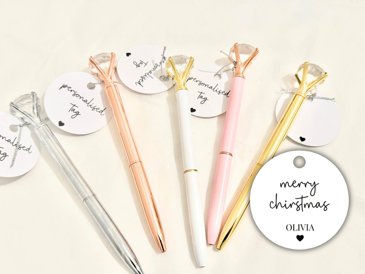 Merry Christmas Pen/ Personalised Seasons Greetings Stocking Filler Diamond Crystal Gift Pen/ Happy Christmas Stationary/Goodybag Box Filler