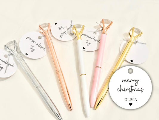 Merry Christmas Pen/ Personalised Seasons Greetings Stocking Filler Diamond Crystal Gift Pen/ Happy Christmas Stationary/Goodybag Box Filler