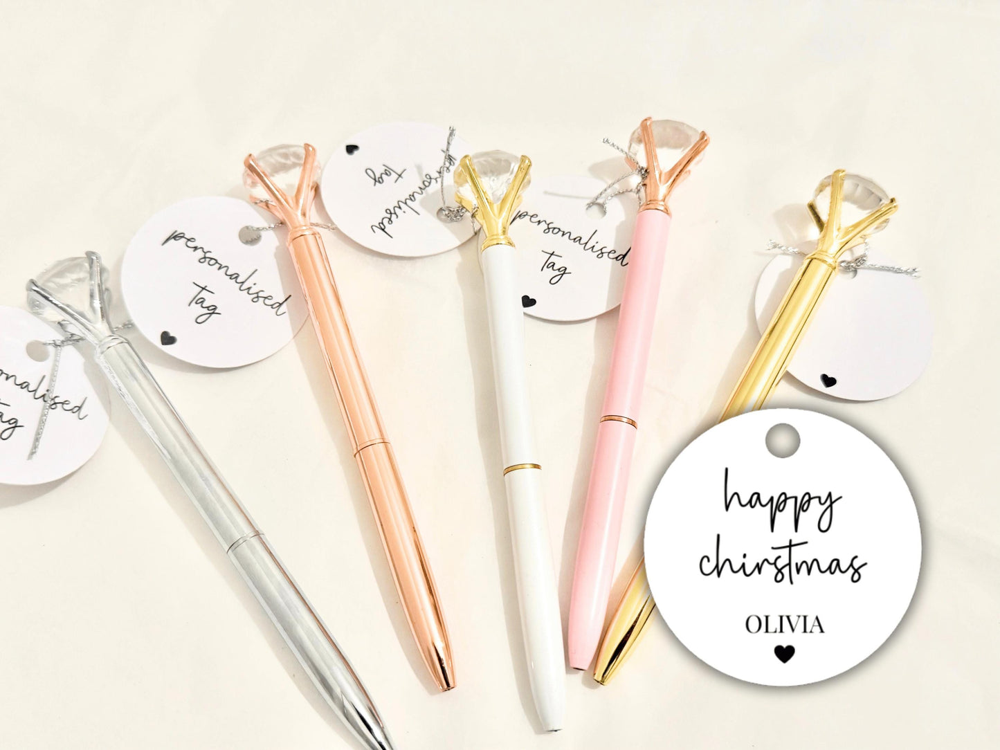 Happy Christmas Pen/ Personalised Seasons Greetings Stocking Filler Diamond Crystal Gift Pen/ Merry Christmas Stationary/Goodybag Box Filler