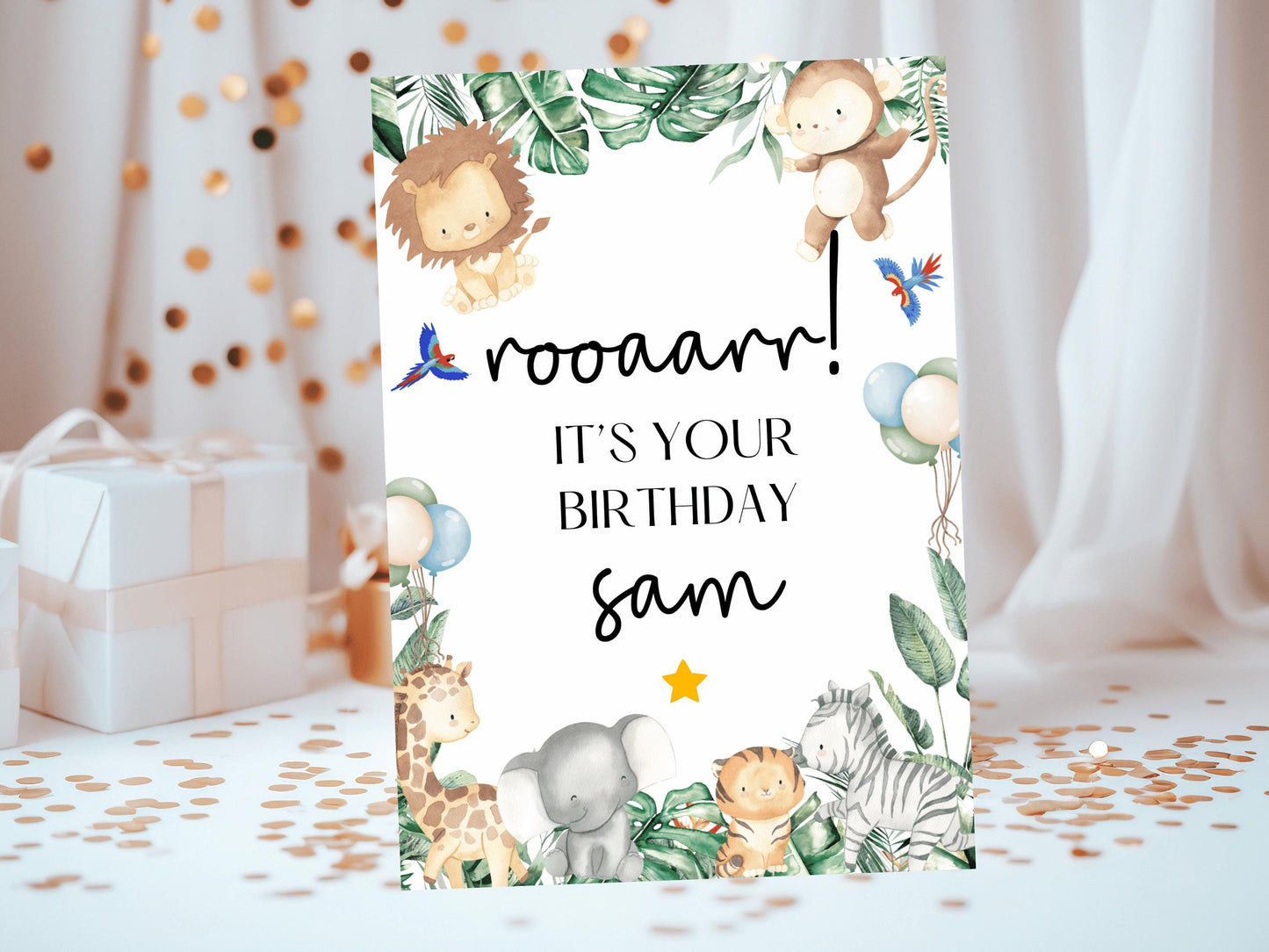 Rooaarr it's Your Birthday Card/ Safari Theme Happy Birthday Party Greeting Cards/ Childrens Birthday Party/ King of the Jungle Animals