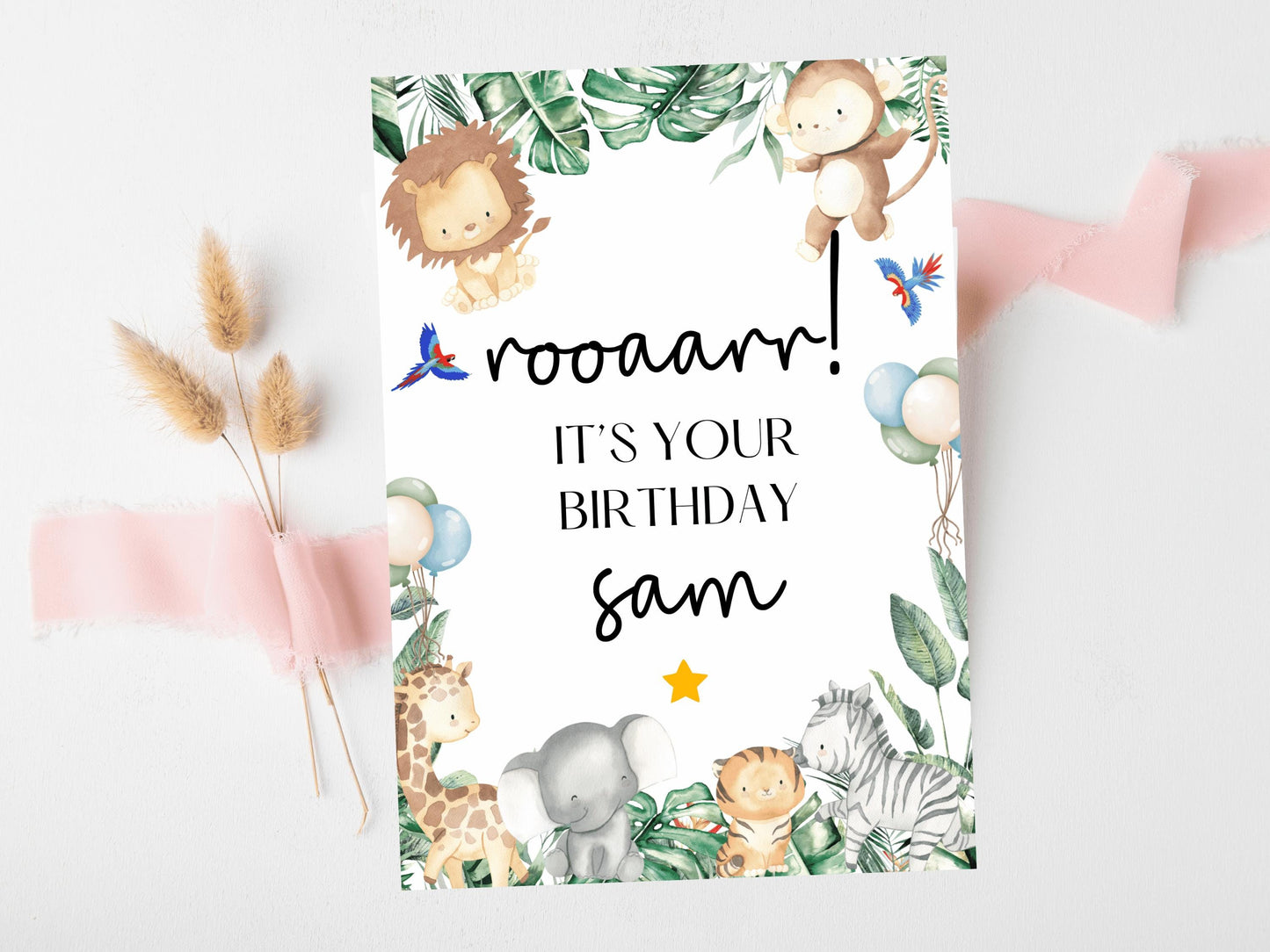 Rooaarr it's Your Birthday Card/ Safari Theme Happy Birthday Party Greeting Cards/ Childrens Birthday Party/ King of the Jungle Animals