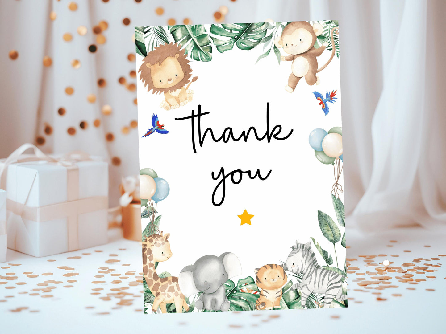 Thank you Jungle Safari Theme Card/Happy Birthday Greetings Cards/Childrens Birthday Party/ Jungle Animals/ Wild King of the Jungle Birthday