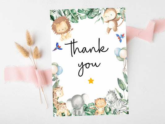 Thank you Jungle Safari Theme Card/Happy Birthday Greetings Cards/Childrens Birthday Party/ Jungle Animals/ Wild King of the Jungle Birthday