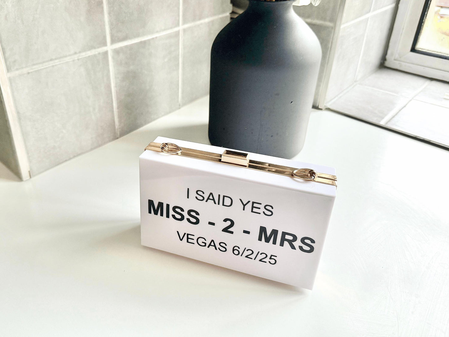 Personalised Miss to Mrs Acrylic Clutch Bag/ I Said Yes Mrs Purse/ Mrs to Be/ Bride to Be Hen Party Engagement Gift/ Bridal Shower