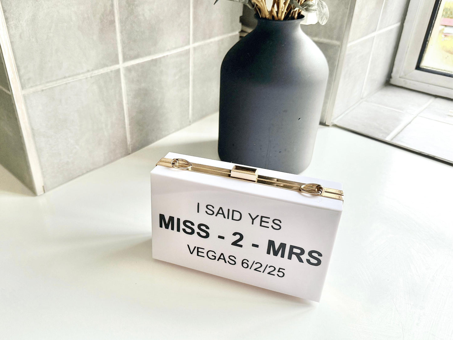 Personalised Miss to Mrs Acrylic Clutch Bag/ I Said Yes Mrs Purse/ Mrs to Be/ Bride to Be Hen Party Engagement Gift/ Bridal Shower