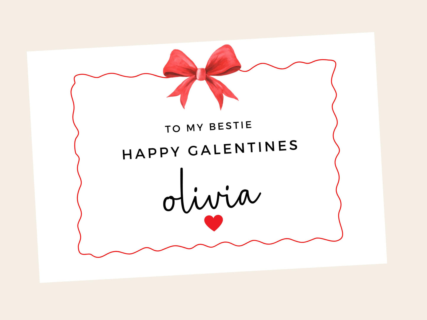 Personalised To My Bestie Happy Galentines Card/ To My Bestie Girlfriend/ Galentine's Day Greetings Card/ Best Friends/ Red Heart Bow