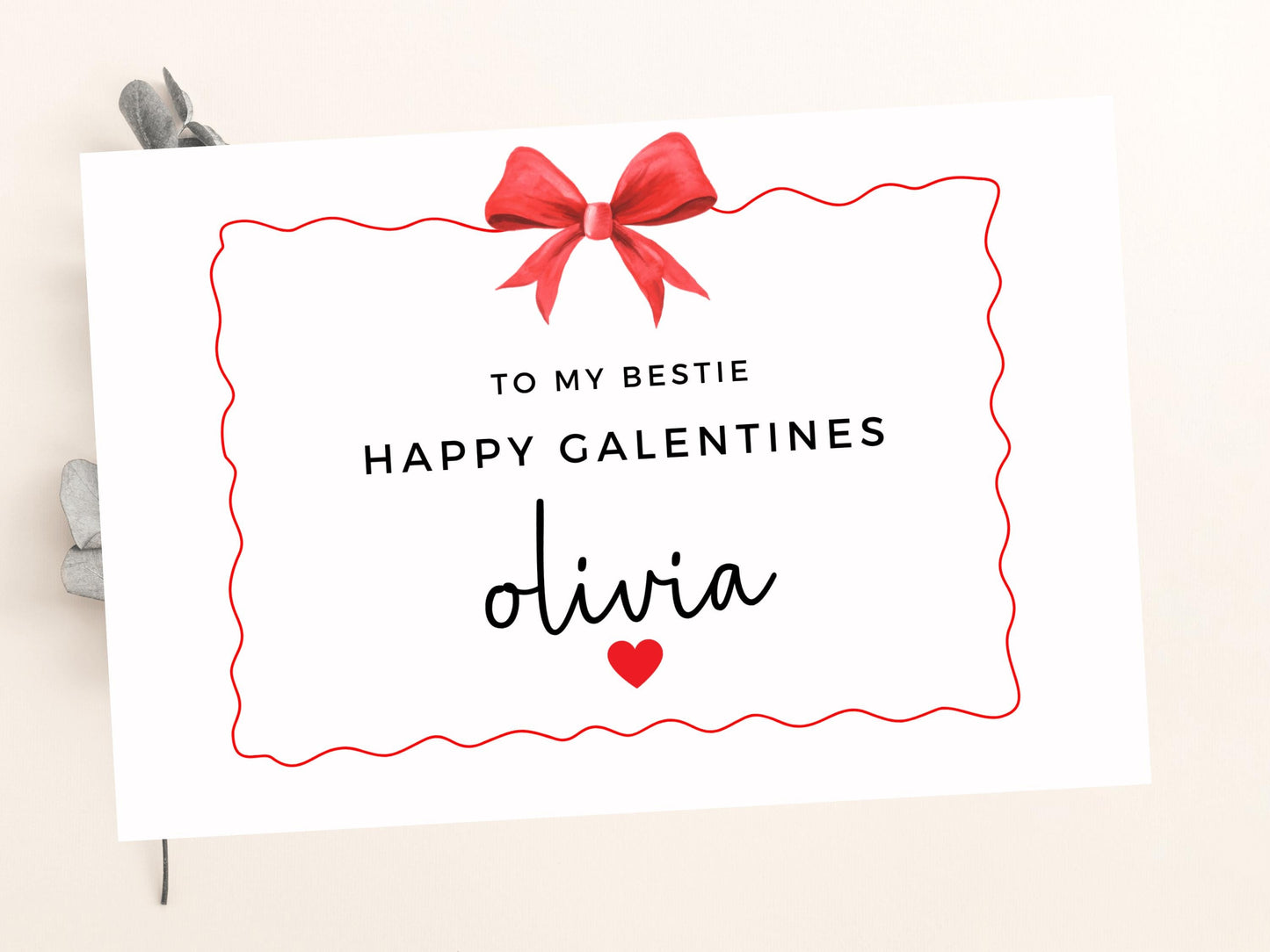 Personalised To My Bestie Happy Galentines Card/ To My Bestie Girlfriend/ Galentine's Day Greetings Card/ Best Friends/ Red Heart Bow