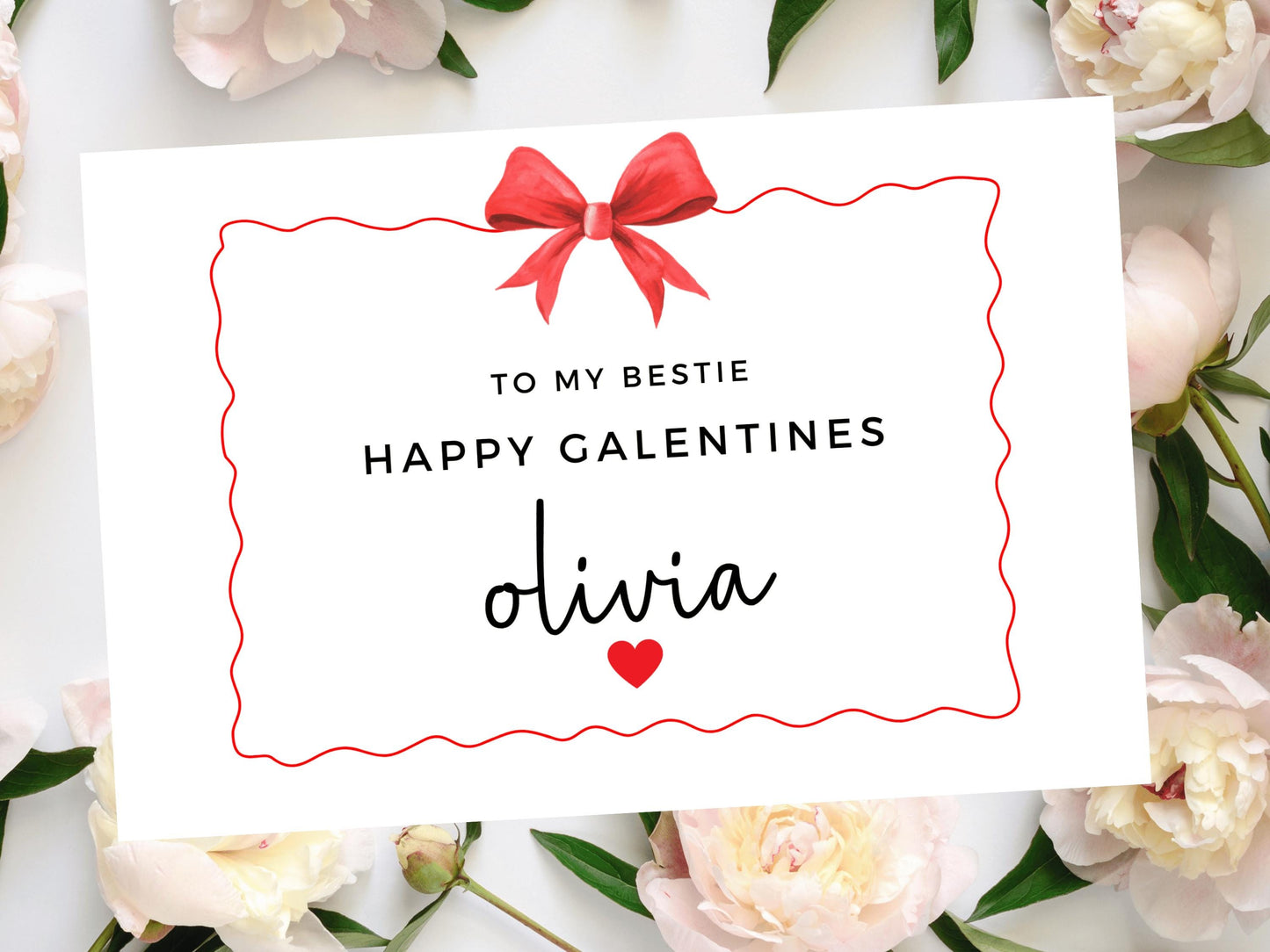 Personalised To My Bestie Happy Galentines Card/ To My Bestie Girlfriend/ Galentine's Day Greetings Card/ Best Friends/ Red Heart Bow