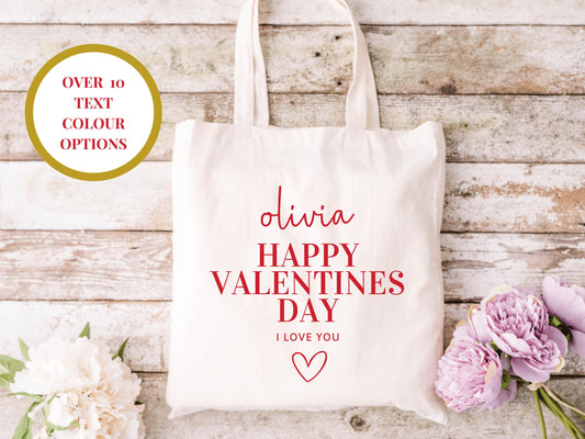 Personalised I Love you Happy Valentines Tote Bag/ Valentines Day Romantic Shopper Bag/ Valentines Gift for Her/ Wife Girlfriend Bag Present