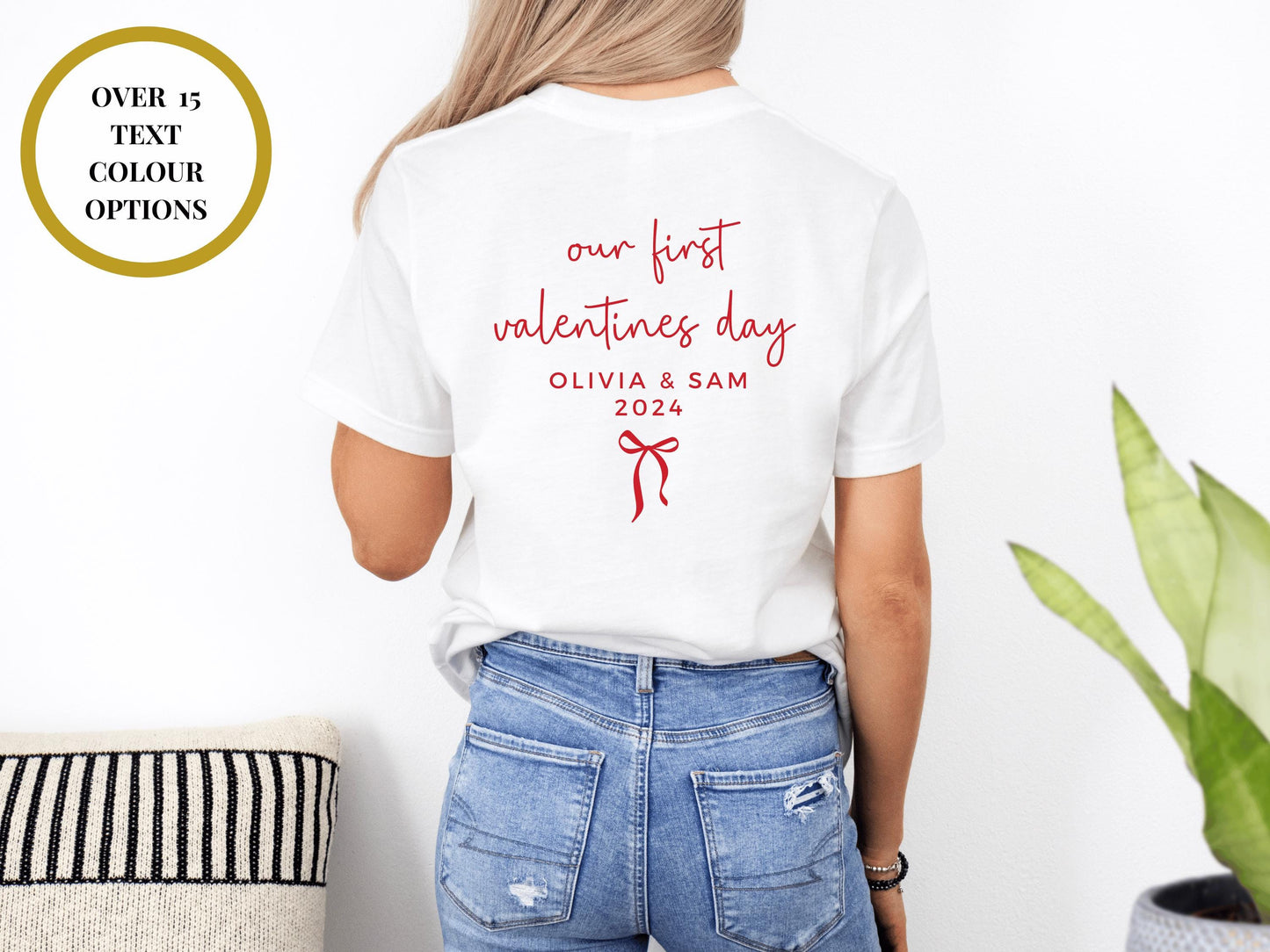 Personalised Our First Valentines T-Shirt with Bow/ Cute Romantic Gift for Her Girlfriend Wife/ Short Sleeve Crew Neck Happy Valentines Day