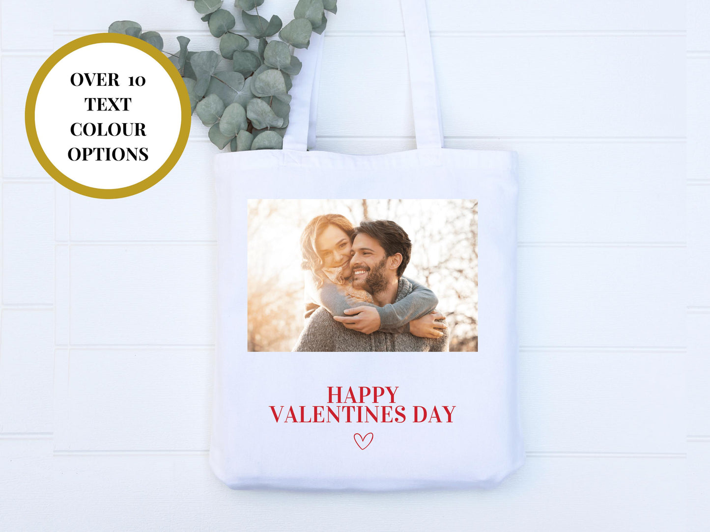 Custom Couples Photo Happy Valentines Tote Bag/ Special Memory Keepsake Valentines Day Romantic Weekend Shopper Bag/ Gift for Partner Bag