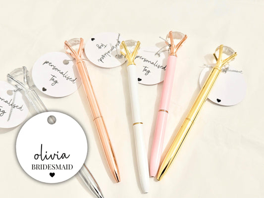 Personalised Bridesmaid Pen Tag/ Team Bride Hen Sparkle Party Gifts/ Bridesmaid Proposal Box Bridal Shower Diamond Personalised Crystal Pen