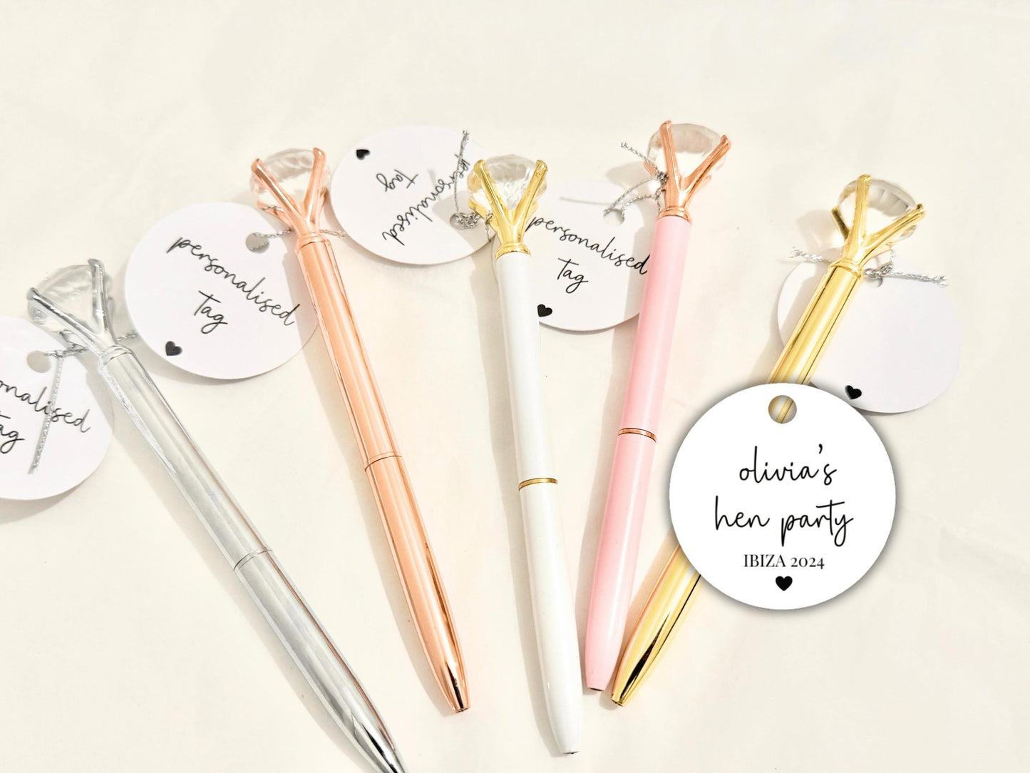 Personalised Hen Party Pen Tag/ Team Bride Hen Weekend Sparkle Party Gifts/ Bridesmaid Proposal Box Filler Bridal Shower Diamond Crystal Pen