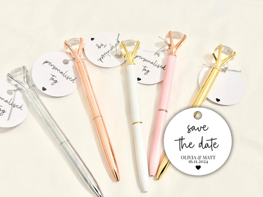 Personalised Wedding Save the Date Couples Name Pen Tag/ Guest Favours/ Gift Bag Box Filler Diamond Pen/ Wedding Keepsake Guest Presents