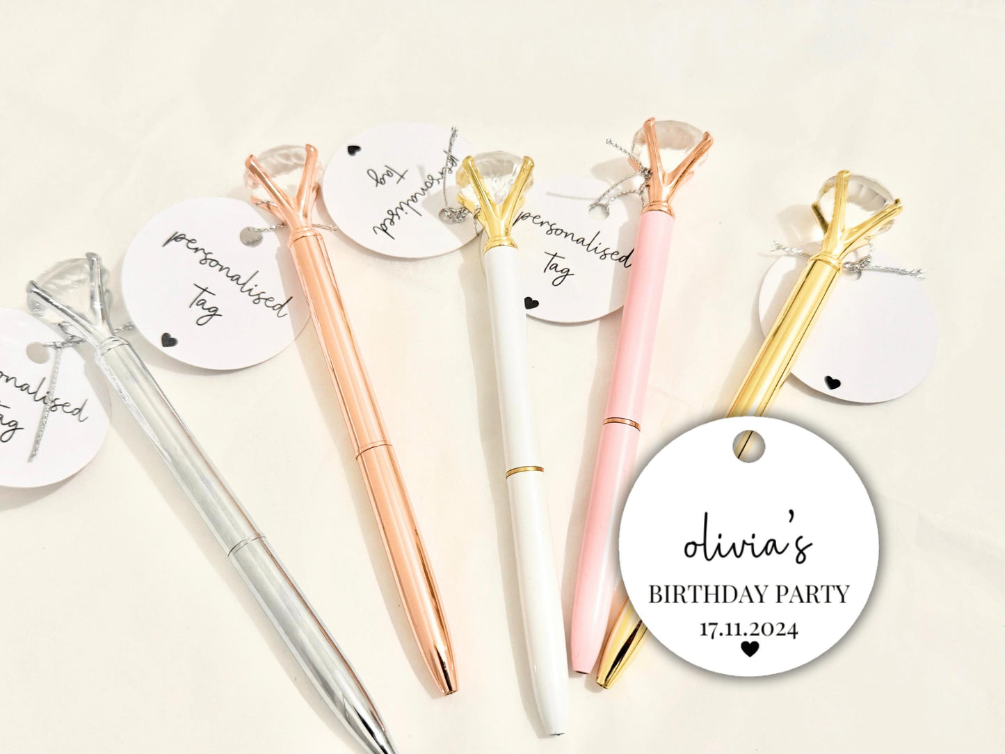 Personalised Happy Birthday Party Pen Tag/ Sparkle Party Gift Box Filler/ Birthday Party Goody Bag Box Filler Diamond Crystal Pen