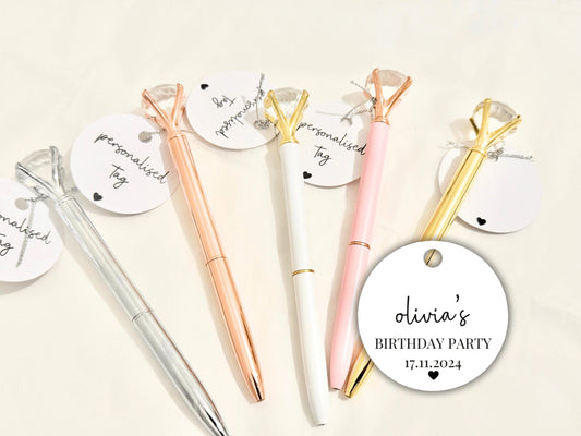 Personalised Happy Birthday Party Pen Tag/ Sparkle Party Gift Box Filler/ Birthday Party Goody Bag Box Filler Diamond Crystal Pen