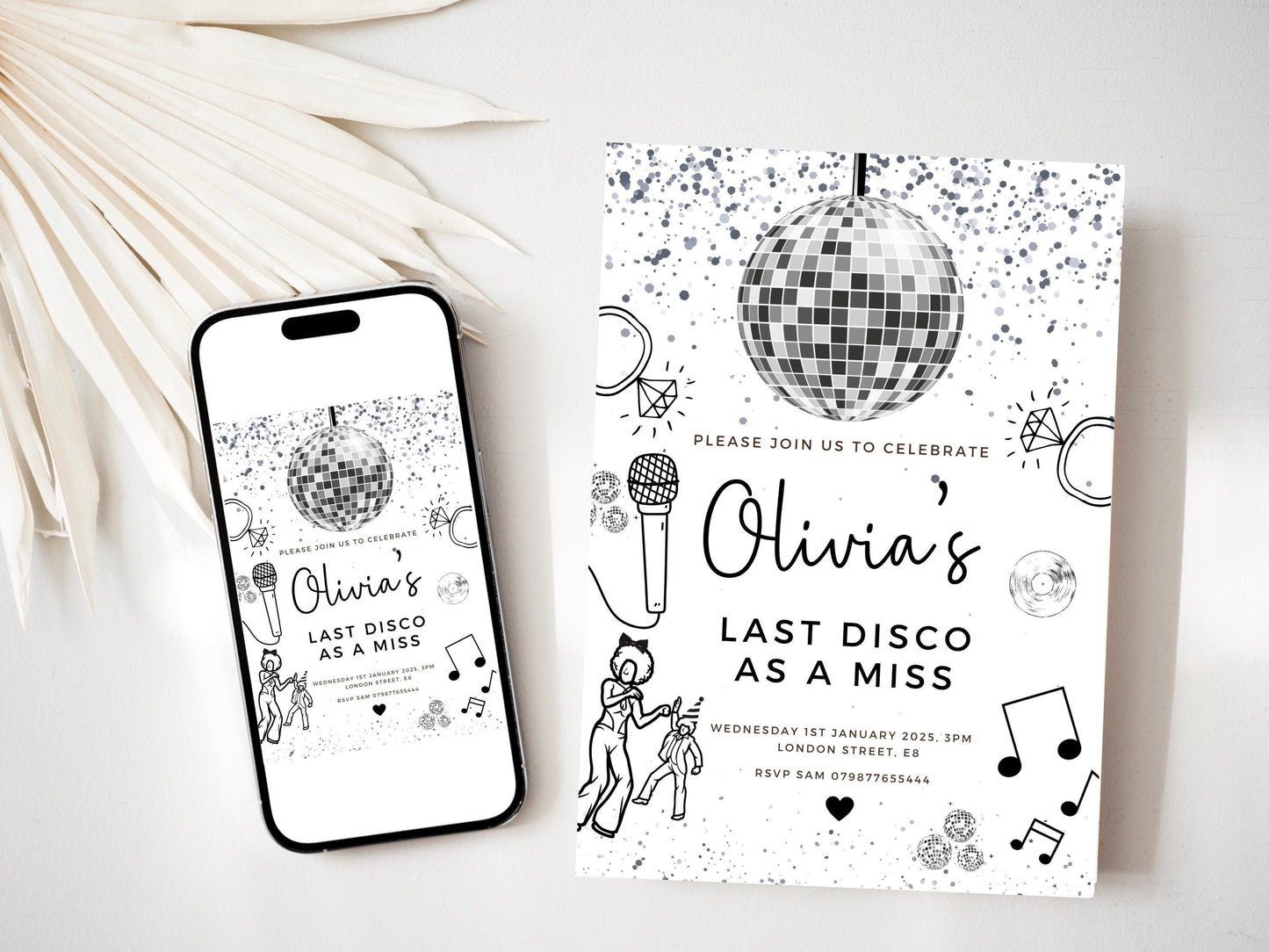 Personalised Last Disco As a Miss Hen Party Invitation/ Silver Disco Ball Bridal Shower/ Lets Party Bachelorette Party/ Printed or Digital