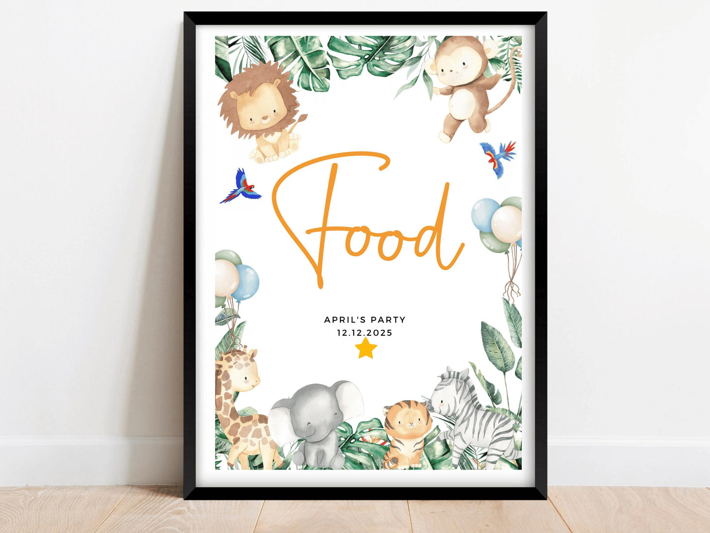 Personalised Food Safari Jungle Birthday Party Sign/ Greenery Fun Printed Childrens Animals Happy Birthday Party Food Snacks Sweets Poster