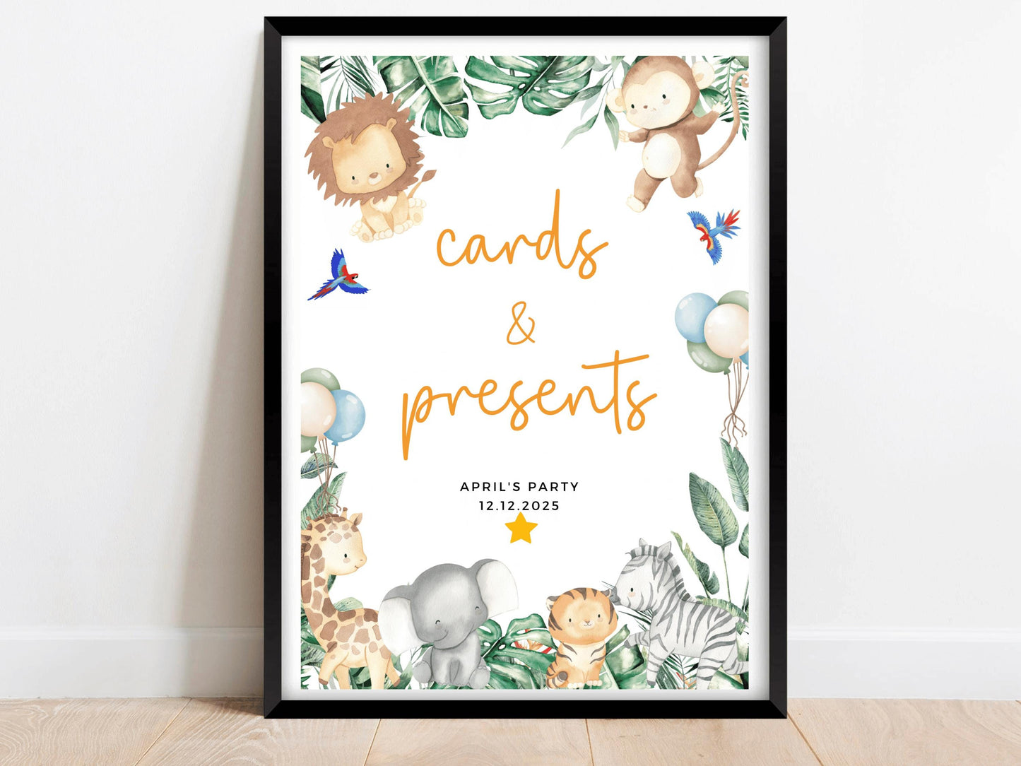 Personalised Cards and Presents Safari Jungle Birthday Party Sign/ Greenery Fun Printed Childrens Animals Happy Birthday Party Gifts Poster