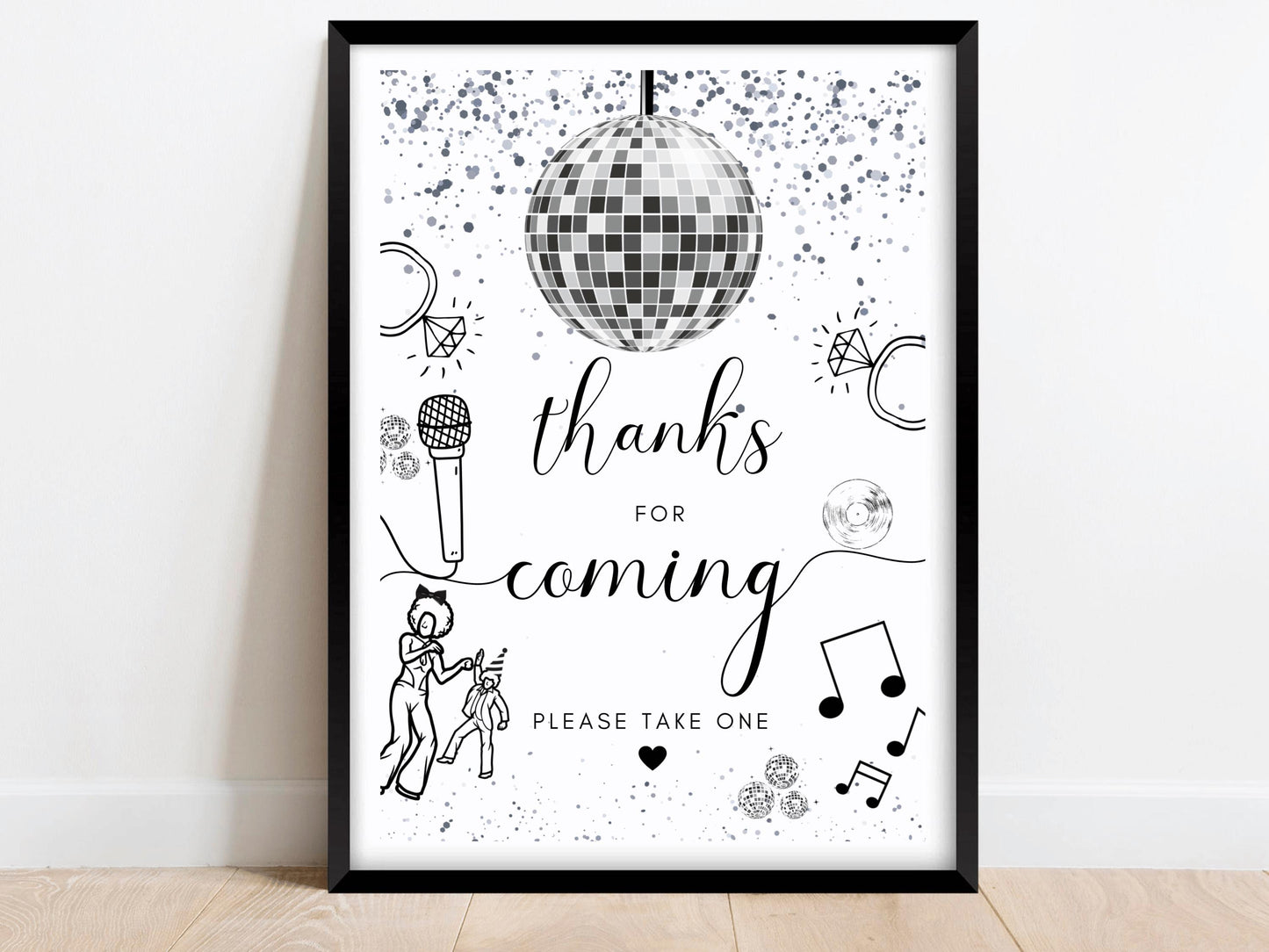 Thanks for Coming Sign/ Personalised Silver Disco Ball Hen Party Please Take a Favour/ Bridal Shower/ Silver Last Disco as a Miss Poster