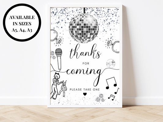 Thanks for Coming Sign/ Personalised Silver Disco Ball Hen Party Please Take a Favour/ Bridal Shower/ Silver Last Disco as a Miss Poster