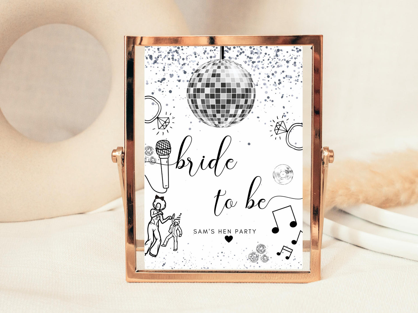 Bride to Be Sign/ Personalised Silver Disco Ball Hen Party Decor/ Bridal Shower Keepsake/ Silver Theme Bachelorette/ Last Disco Poster