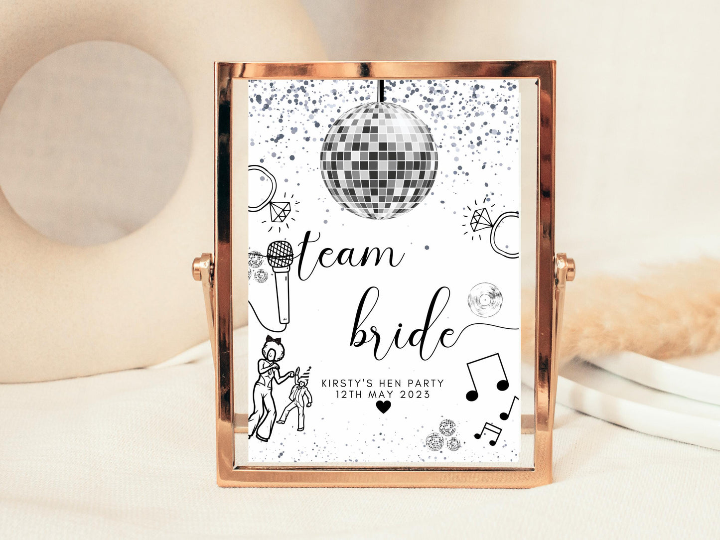 Team Bride Sign/ Personalised Silver Disco Ball Hen Party Decor/ Bridal Shower Keepsake/ Silver Theme Bachelorette/ Last Disco Poster