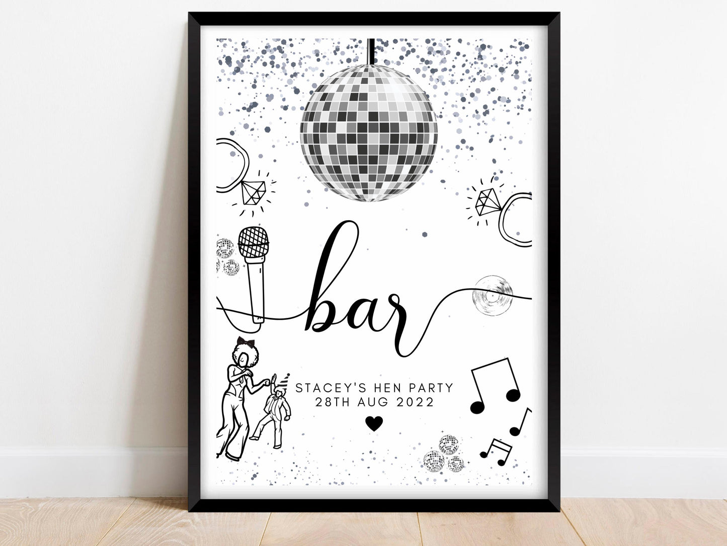 Bar Sign/ Personalised Silver Disco Ball Hen Party Decor/ Drinks Alcohol Cocktail Mocktail Bridal Shower/ Silver Last Disco Poster