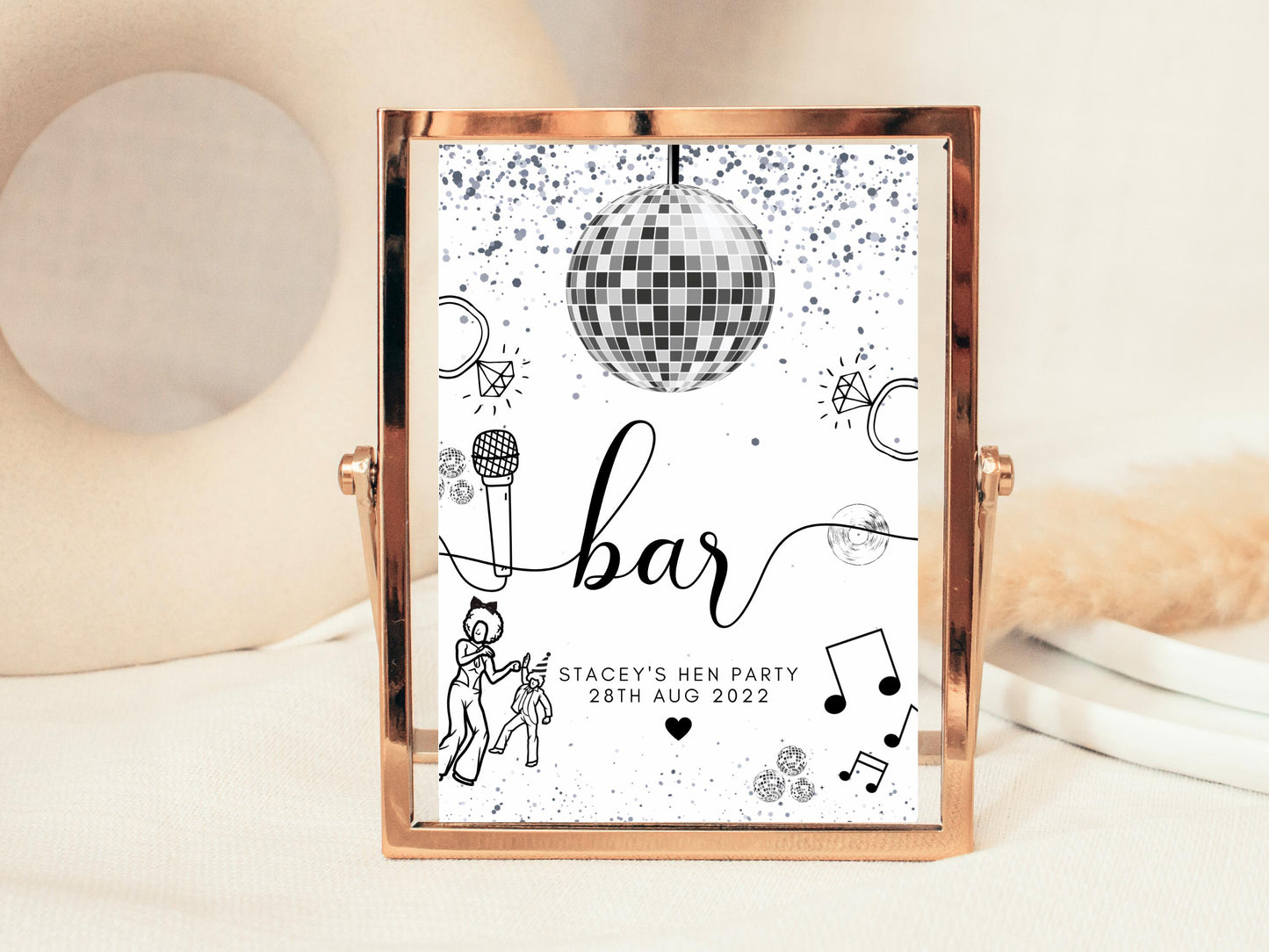 Bar Sign/ Personalised Silver Disco Ball Hen Party Decor/ Drinks Alcohol Cocktail Mocktail Bridal Shower/ Silver Last Disco Poster