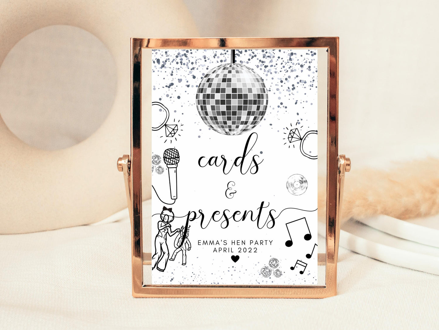 Cards and Presents Sign/ Personalised Silver Disco Ball Hen Party Decor/ Gifts Cards Presents Bridal Shower/ Silver Last Disco Poster