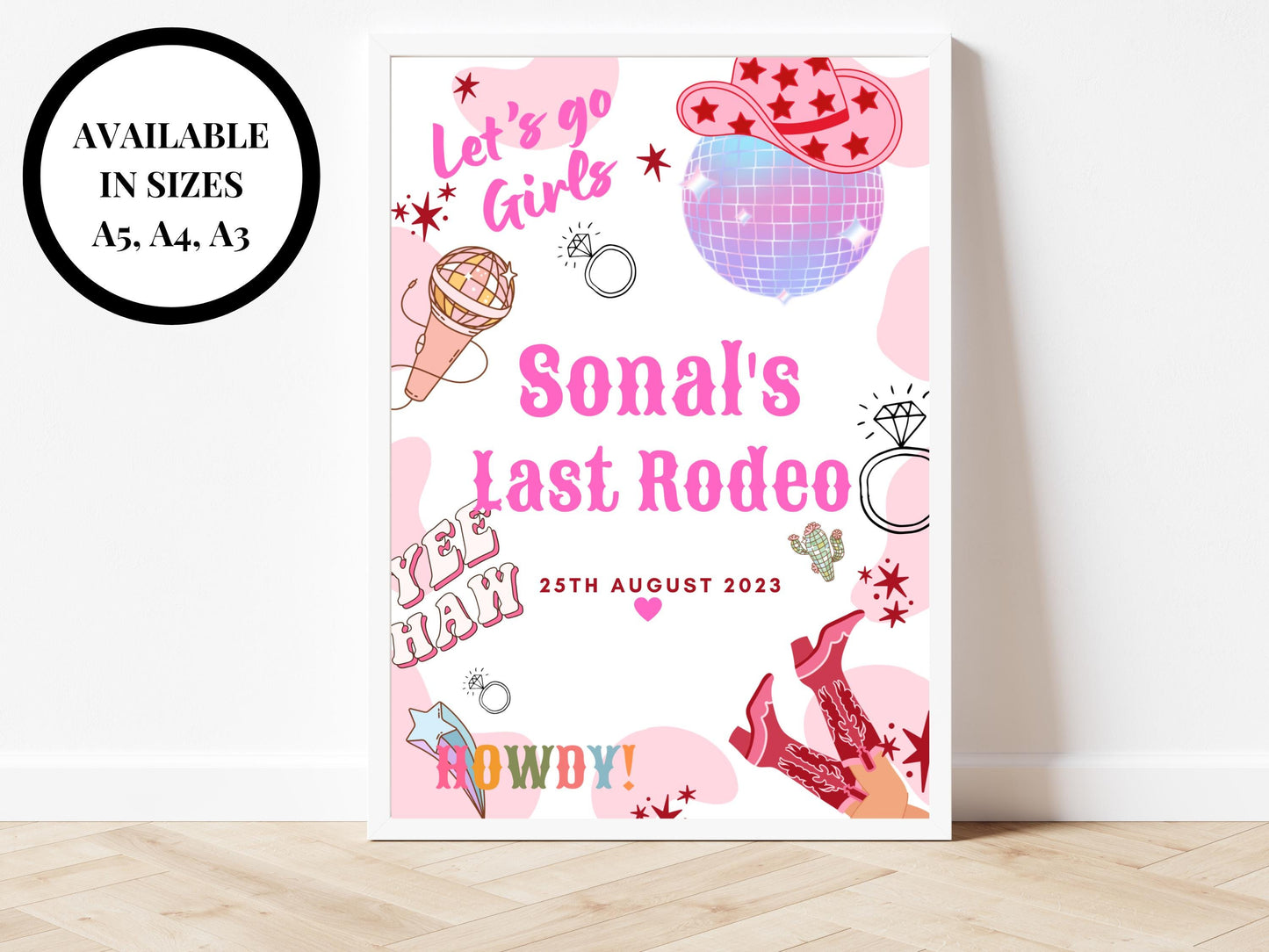 Personalised Last Rodeo Sign/ Cowgirl Disco Ball Hen Party/ Bridal Shower/ Last Disco/ Let's Go Girls Nashville/ Nash Bash Country Sign