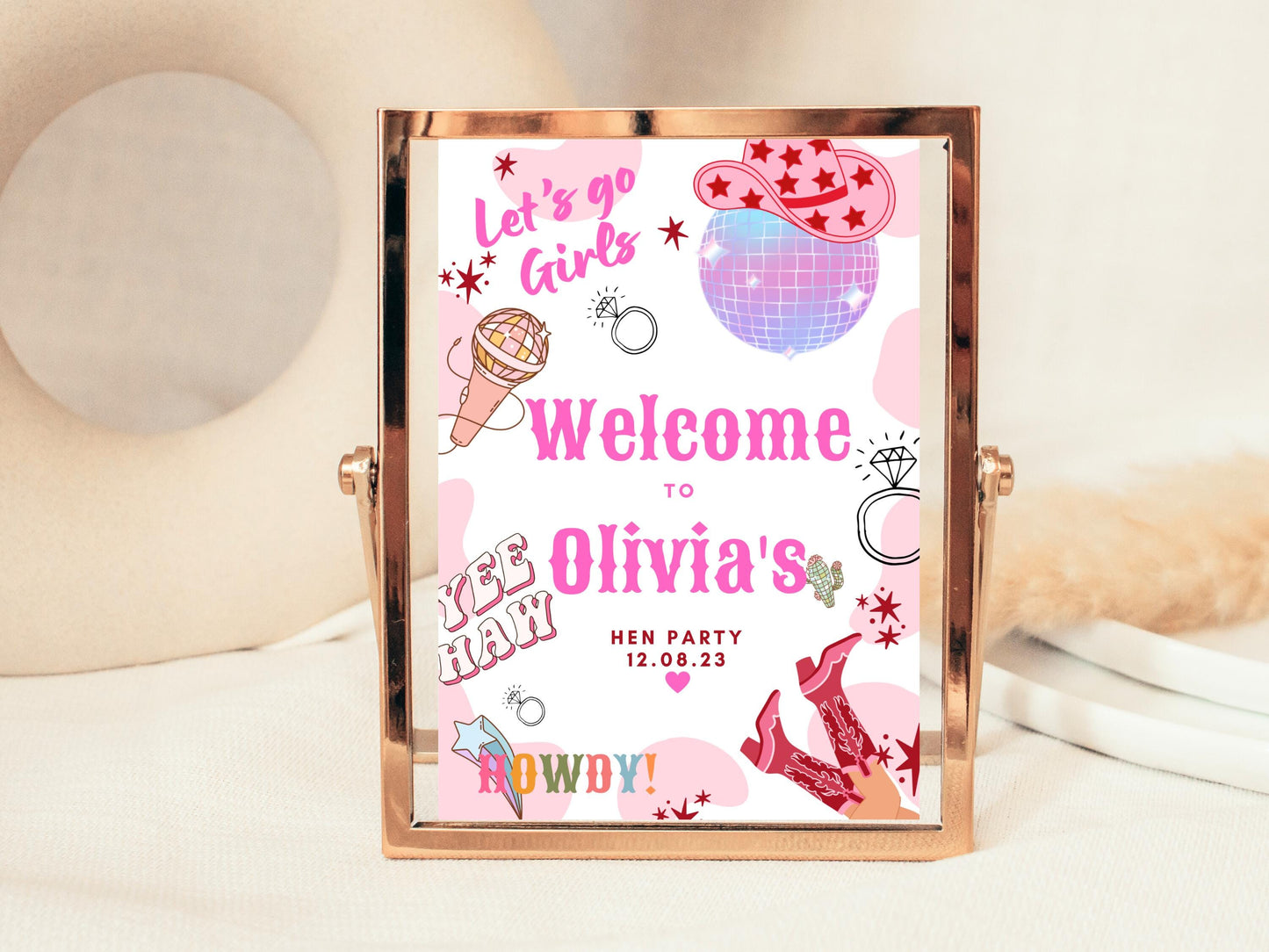 Welcome Last Rodeo Sign/ Cowgirl Disco Ball Hen Party/ Bridal Shower/ Last Disco/ Let's Go Girls Nashville/ Nash Bash Country Welcome Sign