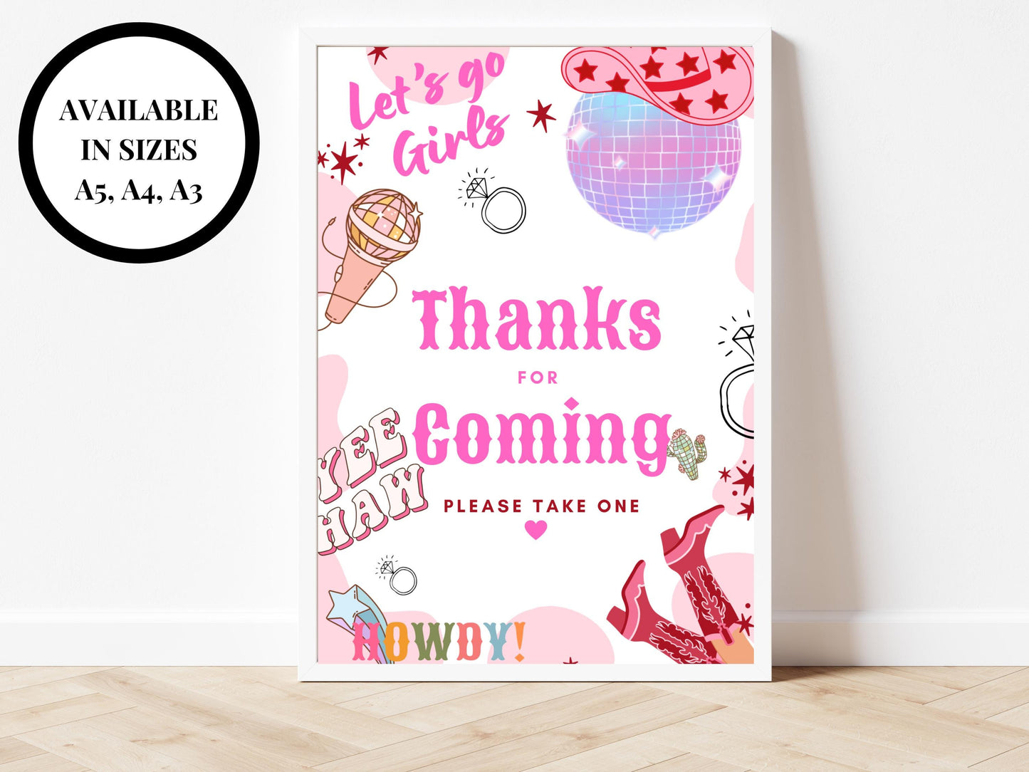 Thanks for Coming Sign/ Last Rodeo Personalised Cowgirl Disco Ball Hen Party/ Gift Bx Bag Party Favours Poster/ Let's Go Girls Nashville