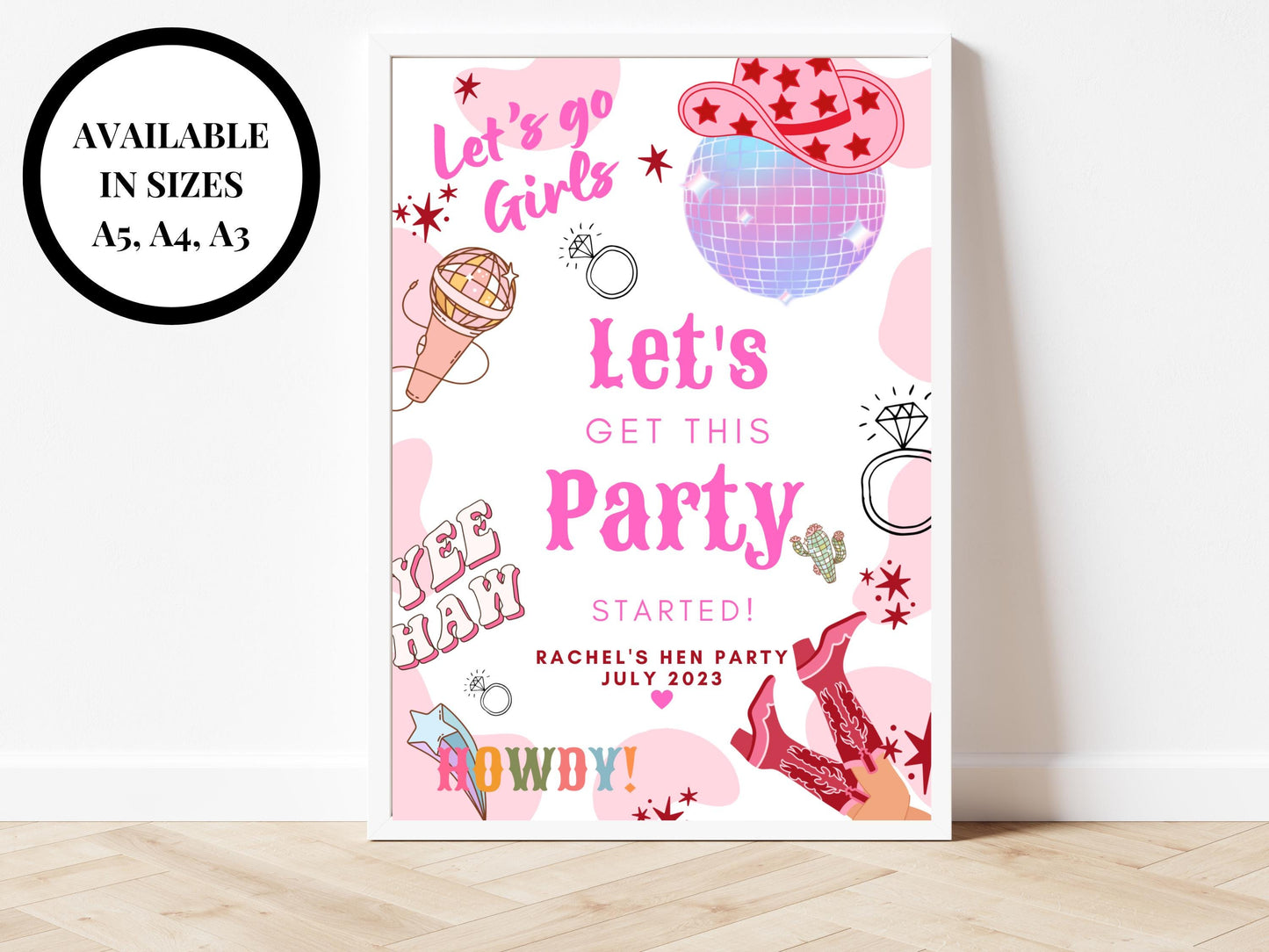 Lets Get This Party Started Last Rodeo Sign/ Cowgirl Disco Ball Hen Party/ Bridal Shower/ Let's Go Girls Nashville/ Nash Bash Country Sign