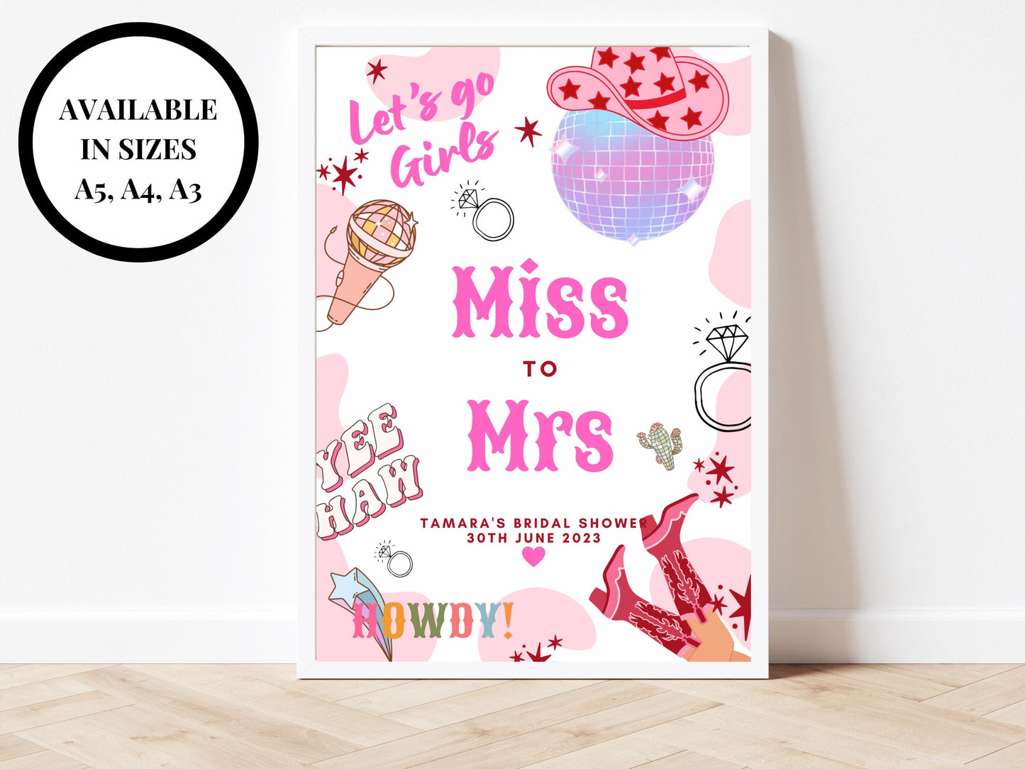 Miss to Mrs Last Rodeo Sign/ Cowgirl Disco Ball Hen Party/ Bridal Shower/ Last Disco/ Let's Go Girls Nashville/ Nash Bash Country Sign